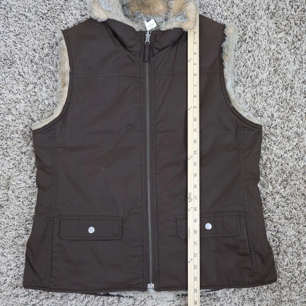 Vintage 2004 Gap‎ Reversible Faux Fur Cotton Vest Large Y2K Gilet Brown